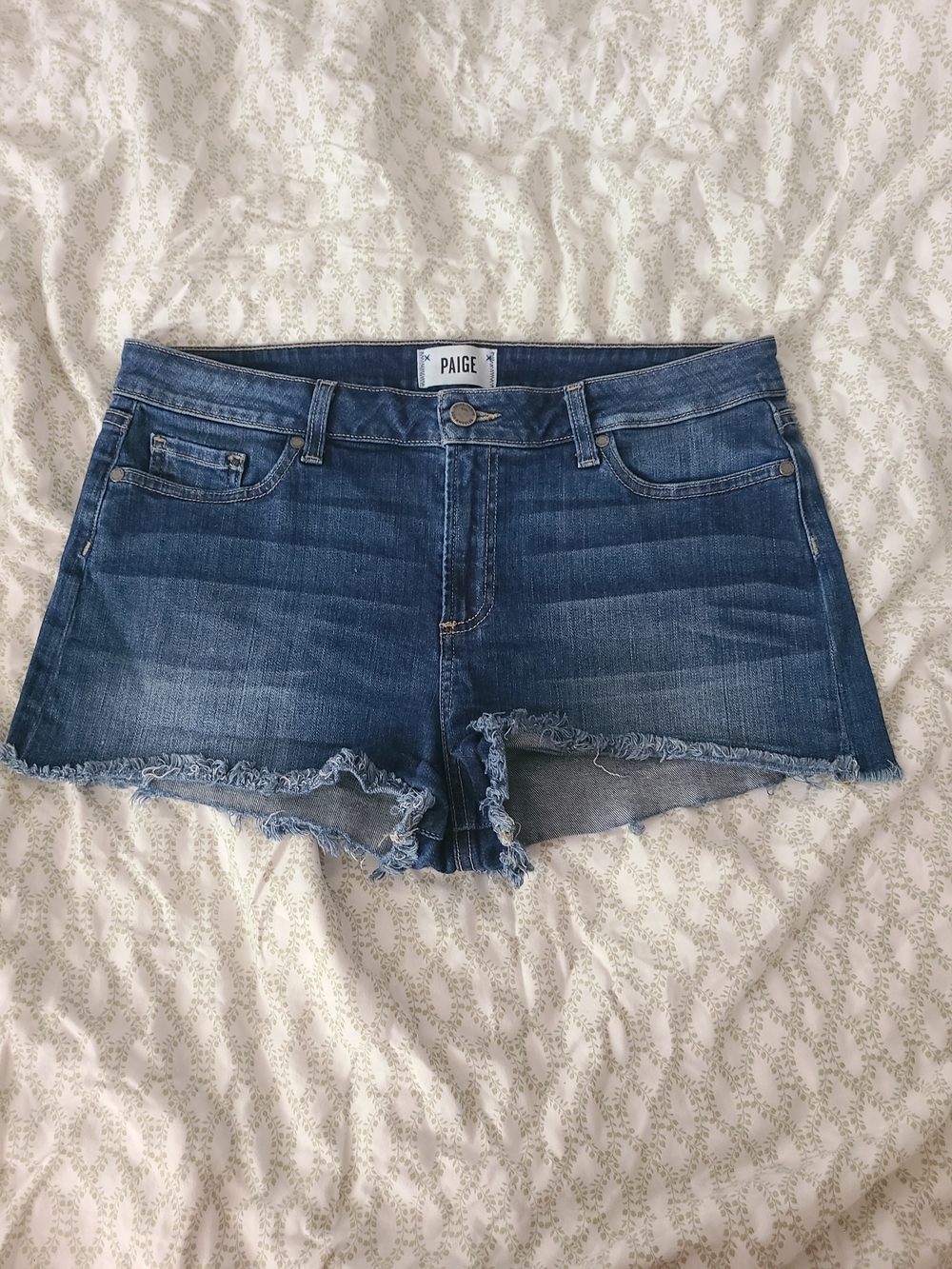 PAIGE Blue Denim Frayed Hem Women's Shorts Size 31